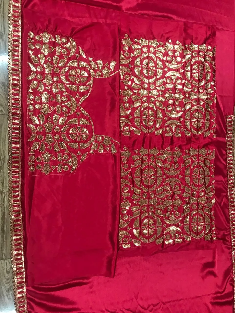 Deep Pink Japan Satin Embroidery Sequins Lace Saree