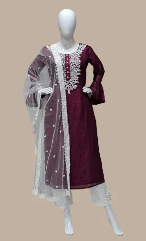 Deep Plum Embroidered Punjabi