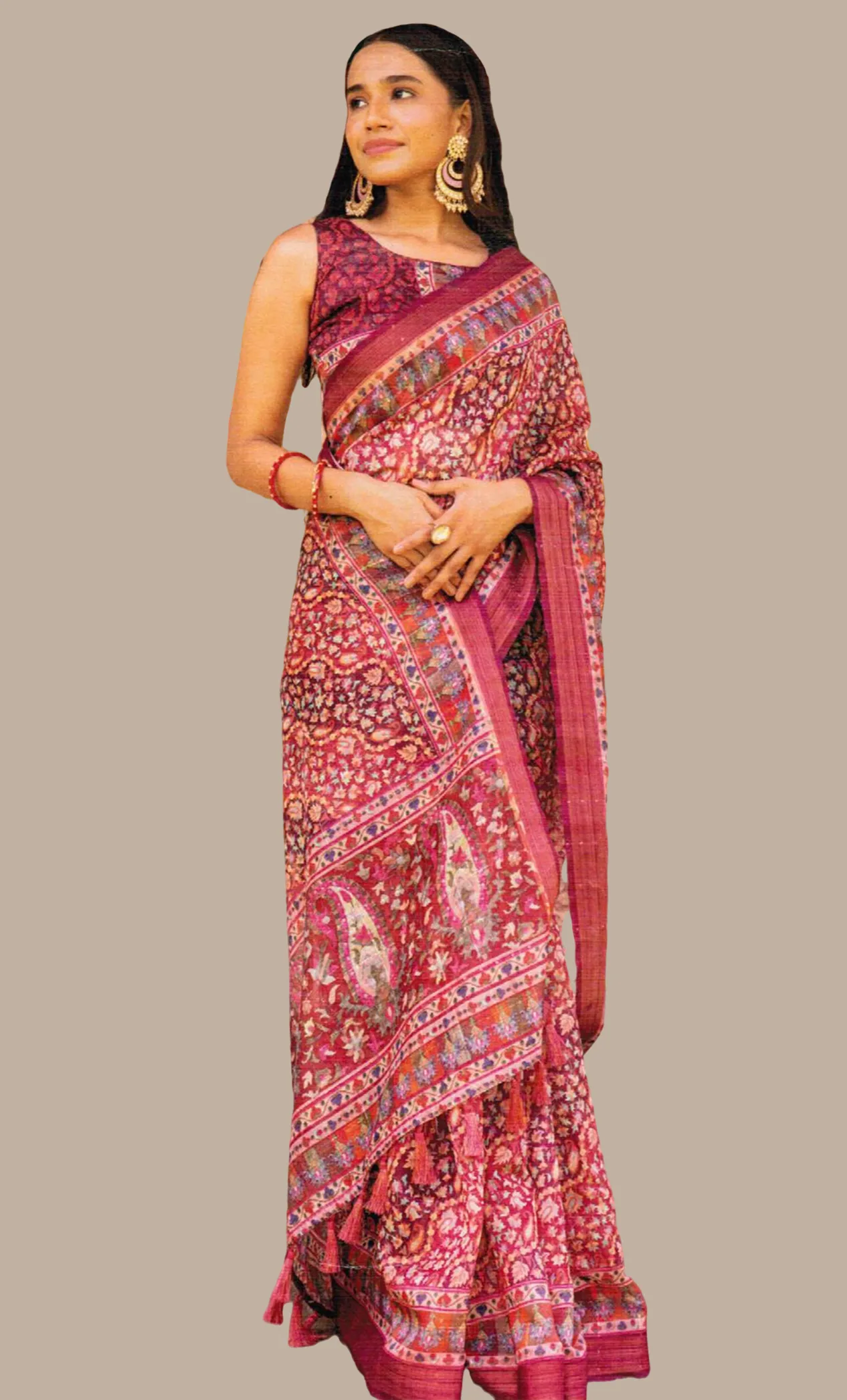 Deep Plum Printed Sari