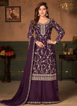 Deep Purple Embroidered Designer Palazzo Suit