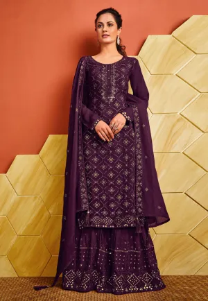 Deep Purple Embroidered Pakistani Palazzo Suit