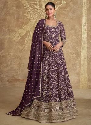 Deep Purple Embroidery Festive Anarkali Gown Dress