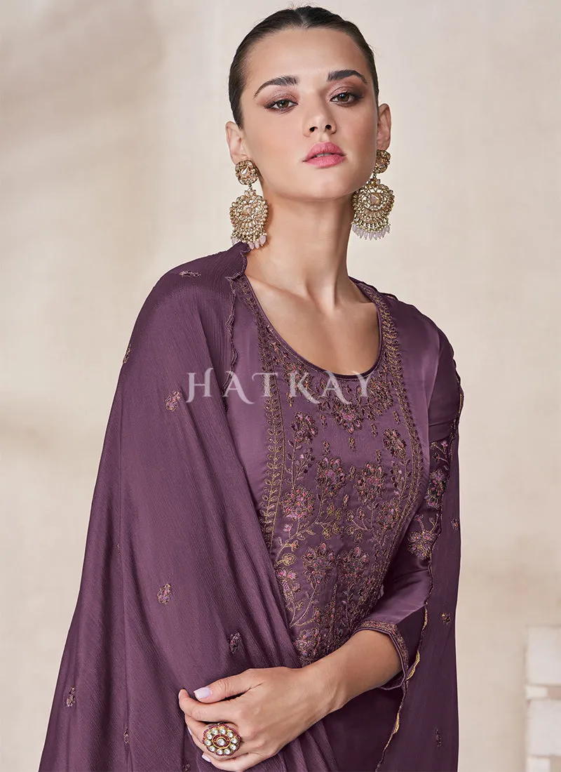 Deep Purple Embroidery Traditional Silk Salwar Kameez