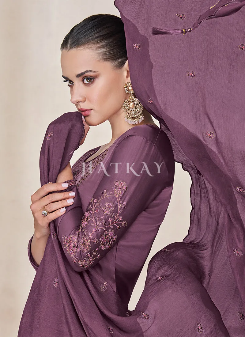 Deep Purple Embroidery Traditional Silk Salwar Kameez