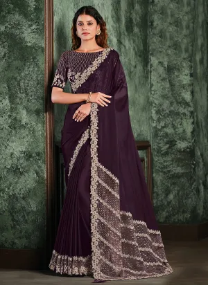 Deep Purple Multi Embroidered Designer Saree