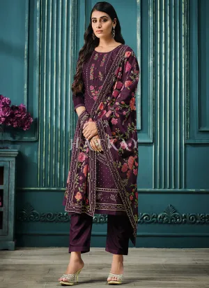 Deep Purple Multi Embroidered Pakistani Pant Style Suit