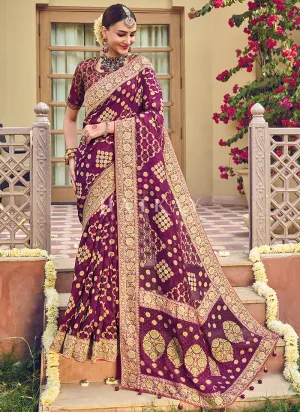 Deep Purple Multi Embroidery Traditional Wedding Saree