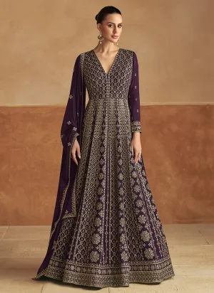 Deep Purple Traditional Embroidery Festive Anarkali Gown