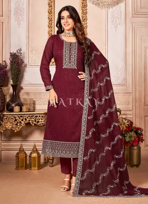 Deep Red Embroidered Ethnic Georgette Salwar Kameez