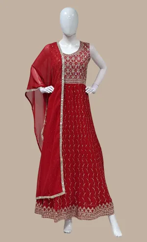 Deep Red Embroidered Gown & Dupatta