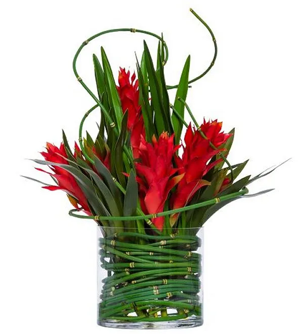 Deep Red Ginger & Bromeliad Yacht Silks Centerpiece Arrangement