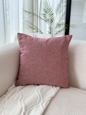 Deep Red Houndstooth Chic Cushion Cover