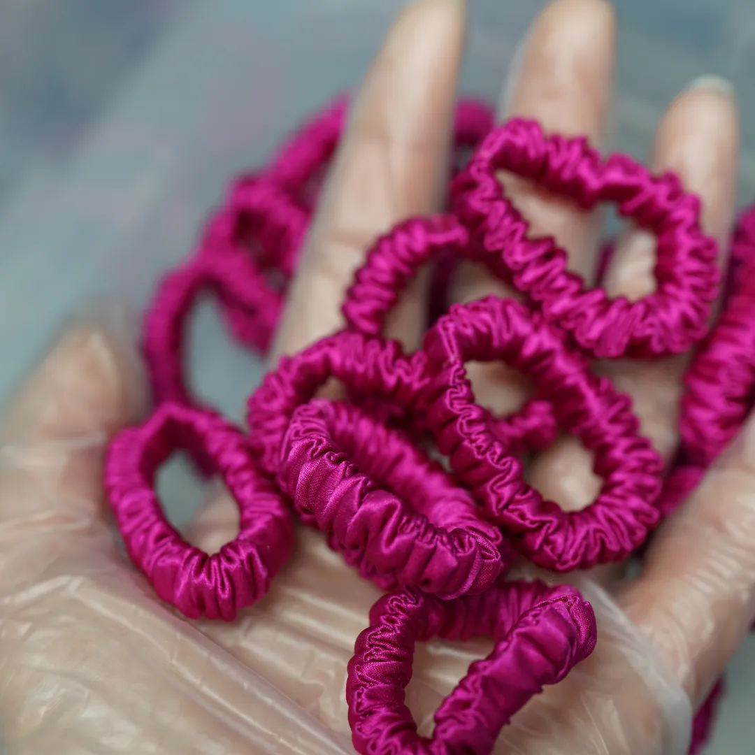 Deep Rose Pink silk scrunchies tiny - For Adult / Baby / Toddler