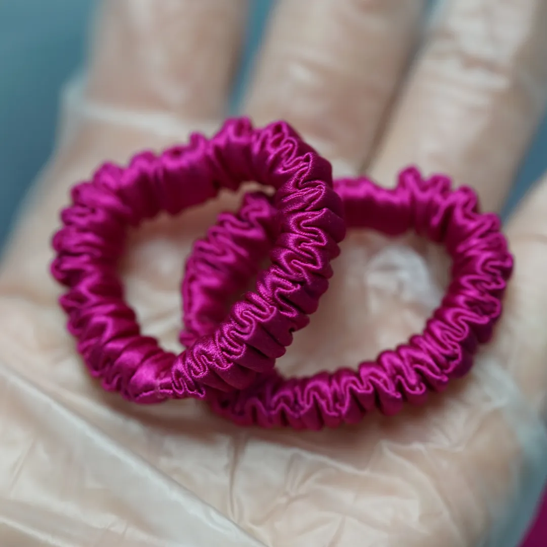 Deep Rose Pink silk scrunchies tiny - For Adult / Baby / Toddler