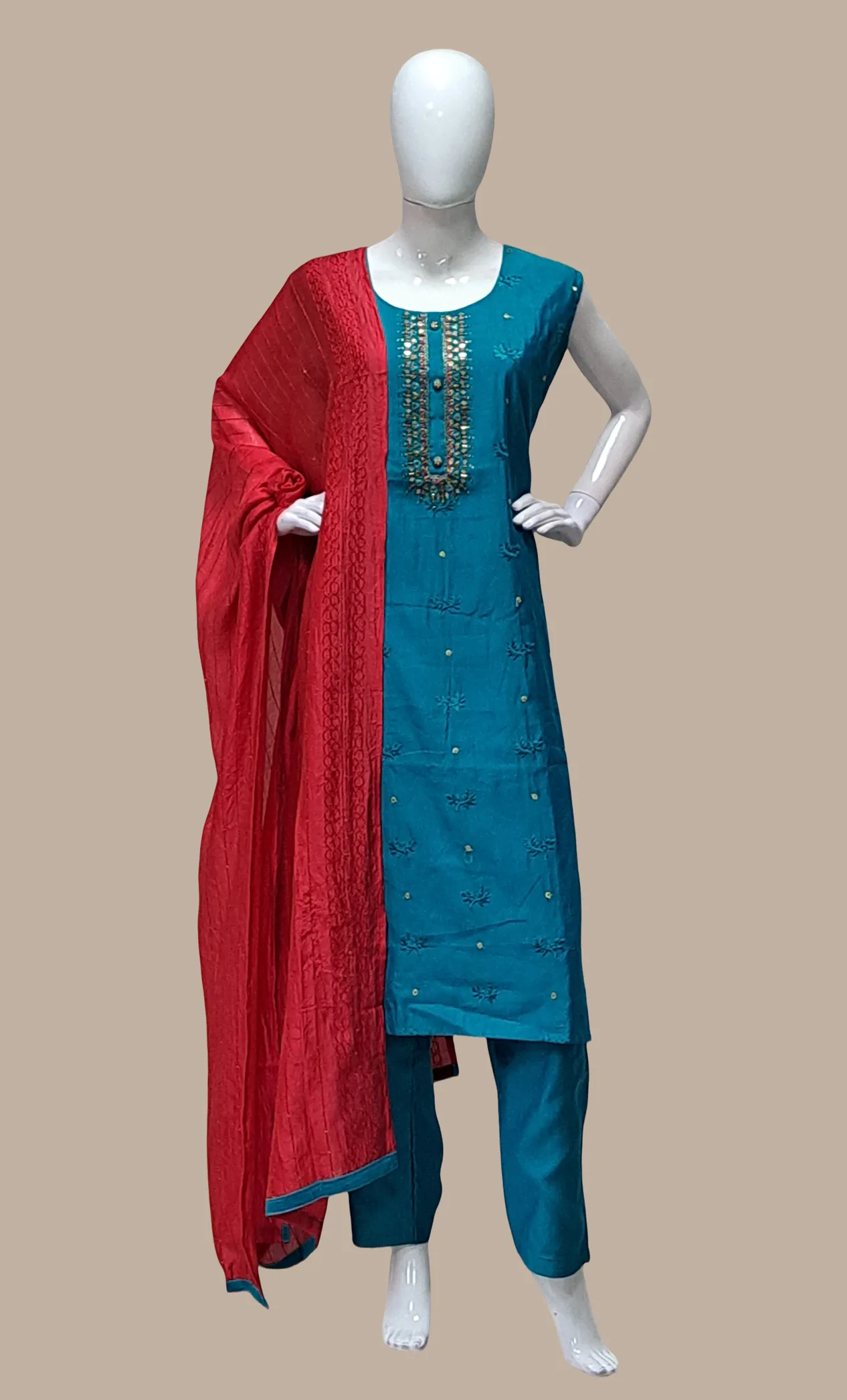 Deep Teal Embroidered Punjabi