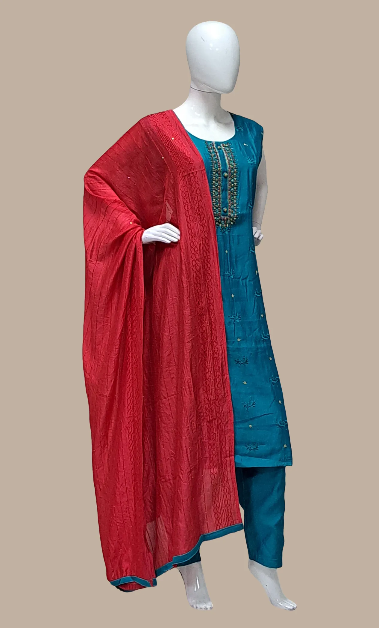 Deep Teal Embroidered Punjabi