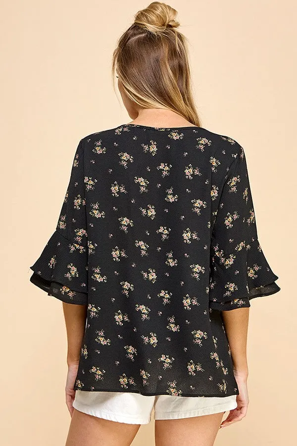 Deep Trance Floral Ruffle Top