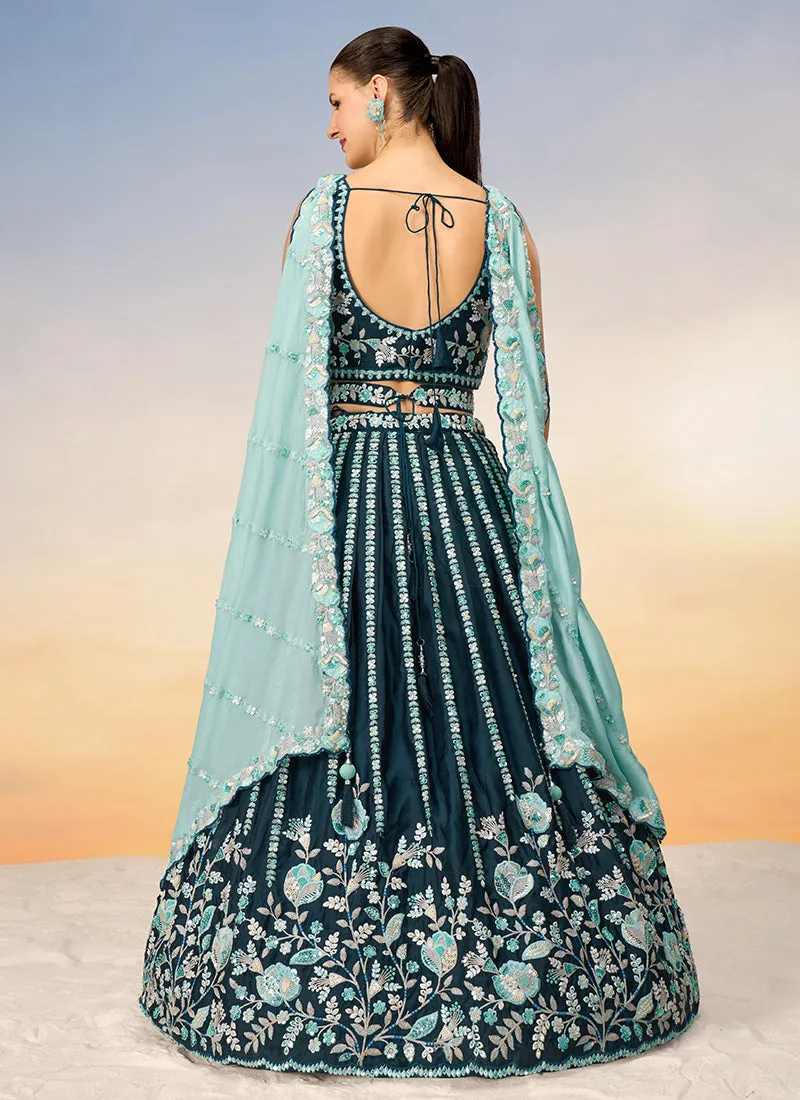 Deep Turquoise Embroidered Bridal Lehenga Choli