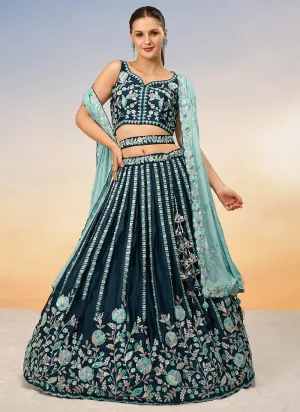 Deep Turquoise Embroidered Bridal Lehenga Choli