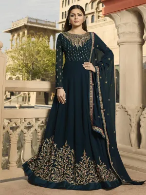 Deep Turquoise Embroidered Wedding Anarkali Suit