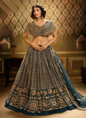 Deep Turquoise Sequence Embroidered Lehenga Choli