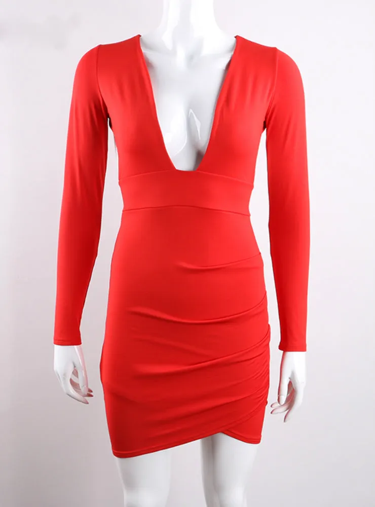 Deep V Neck Backless Sheath Bodycon Party Dresses