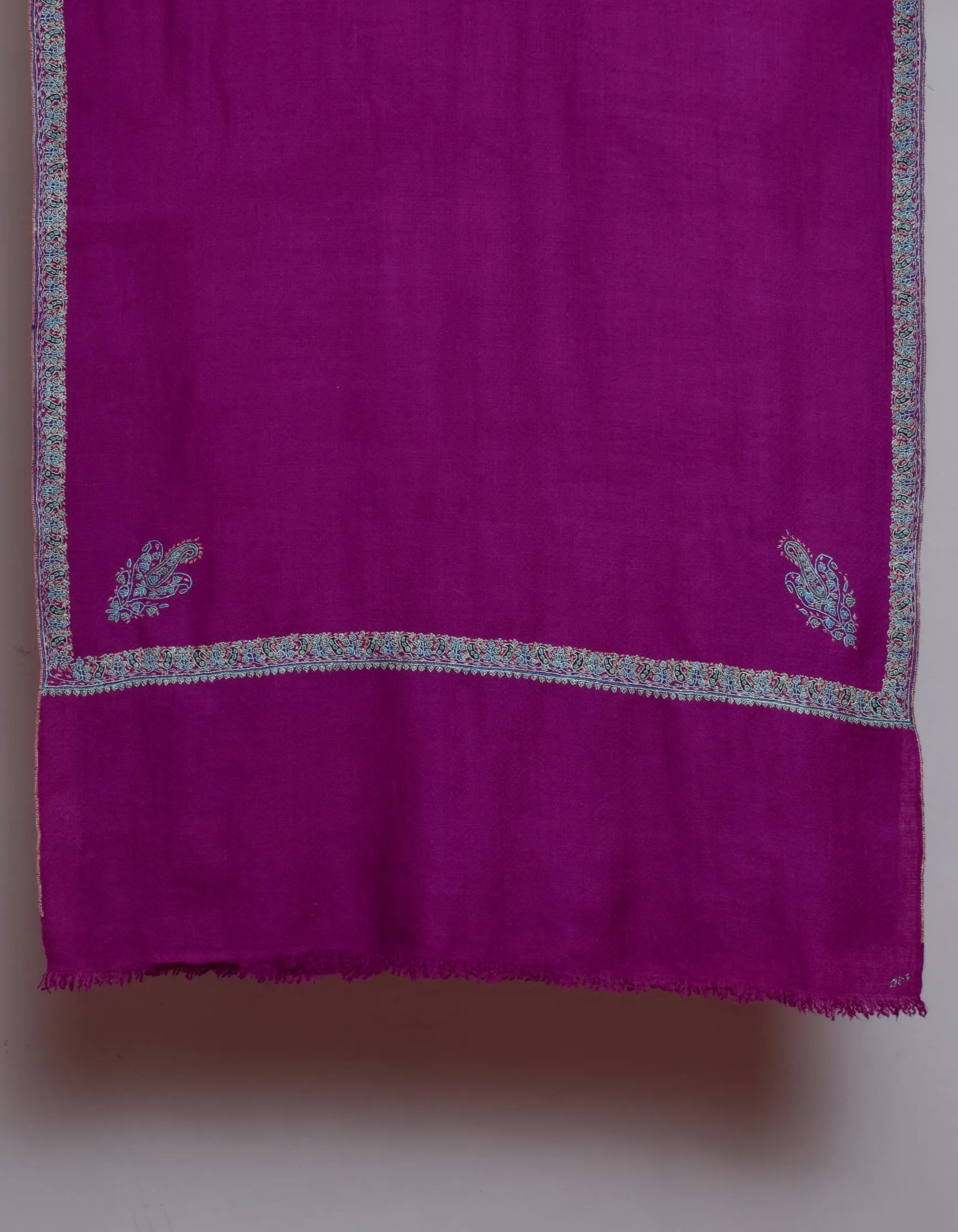 Deep Violet Handwoven Sozni Border Embroidered Cashmere Pashmina Stole