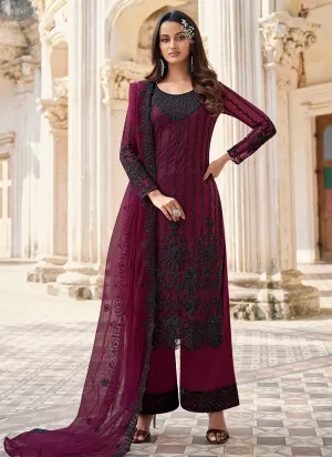 Deep Wine Pakistani Designer Pant Style Suit