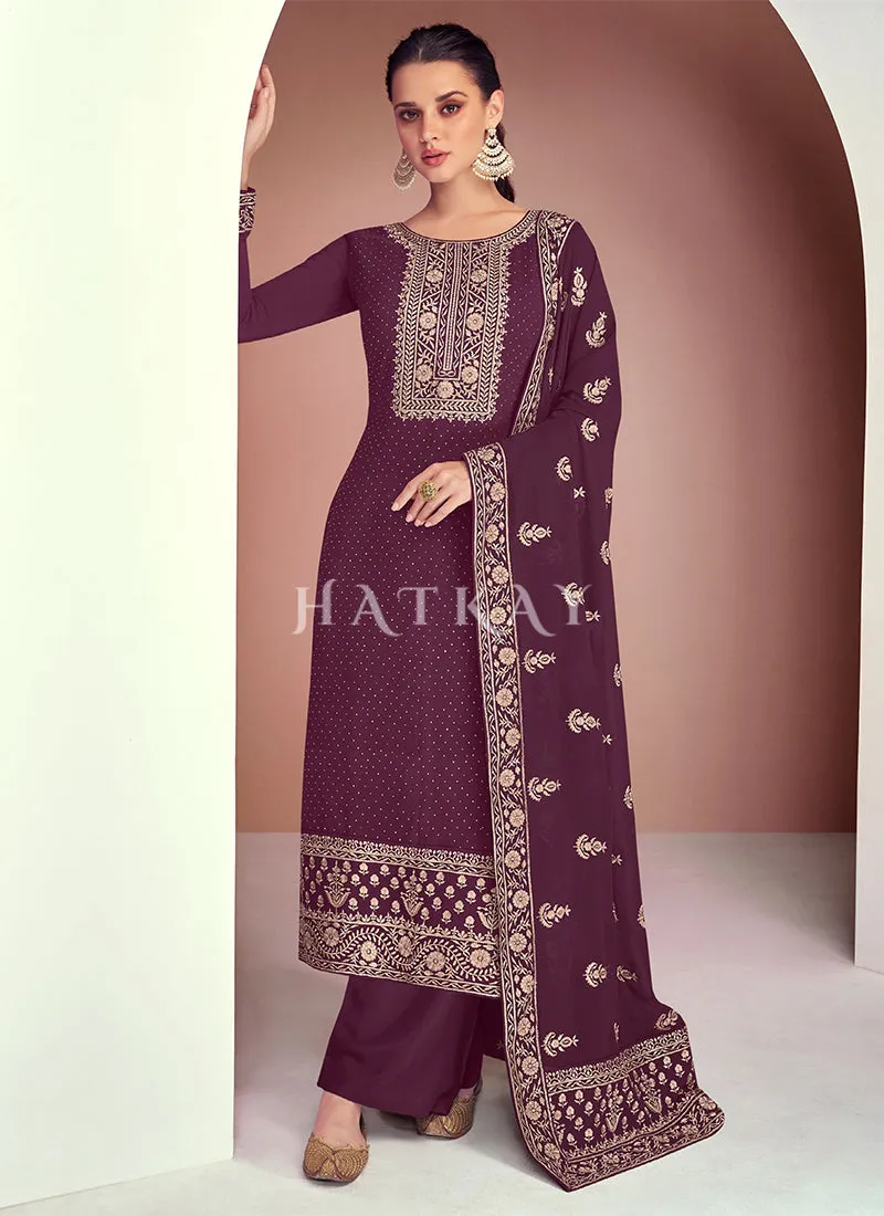 Deep Wine Traditional Pakistani Salwar Kameez