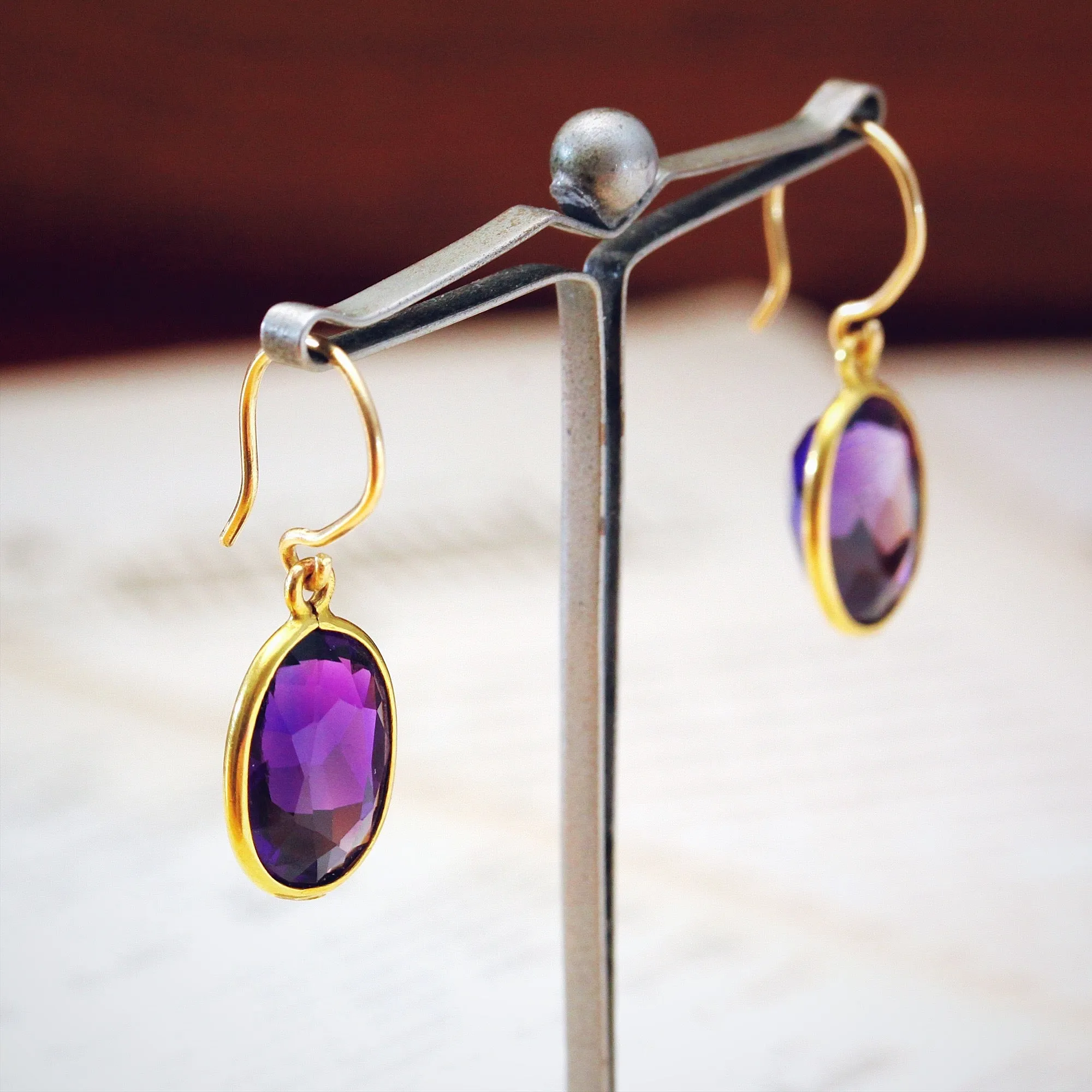 Deepest Purple Faceted Amethyst Drop Earrings