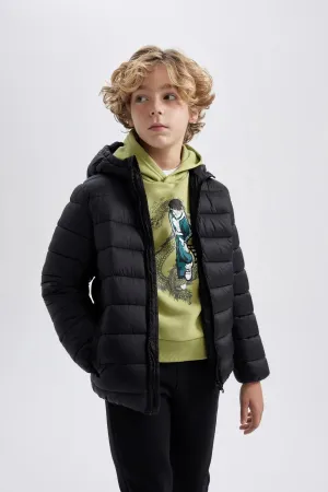 Defacto Boy's Black Repellent Hooded Coat