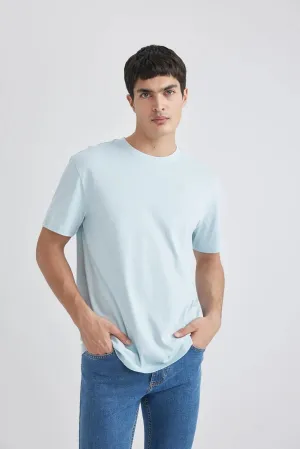 Defacto Men's Blue New Regular Fit 100% Cotton T-Shirt