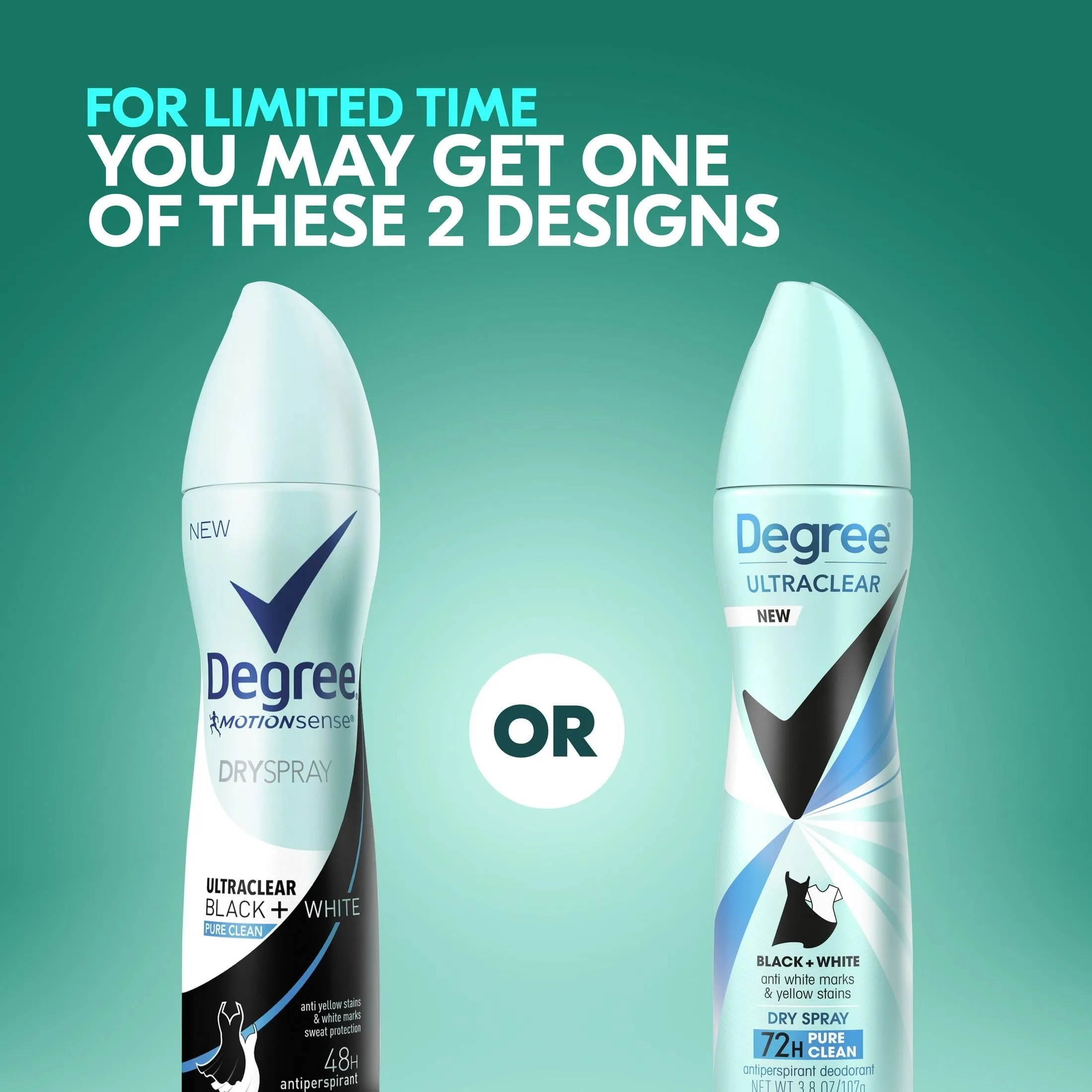 Degree Ultra Clear Long Lasting Antiperspirant Deodorant Dry Spray Twin Pack, Pure Clean, 3.8 oz