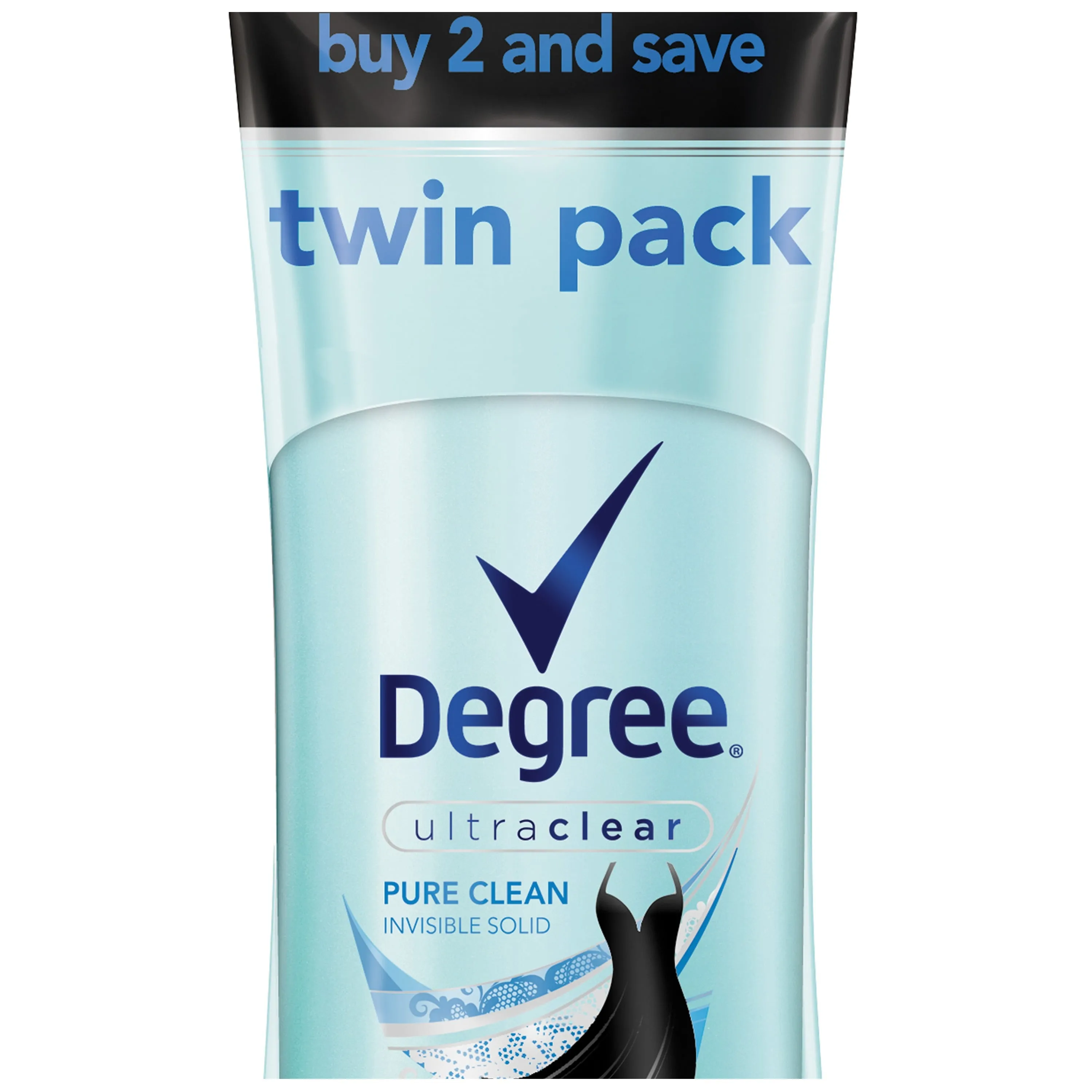 Degree Ultra Clear Long Lasting Women's Antiperspirant Deodorant Stick Twin Pack, Pure Clean, 2.6 oz