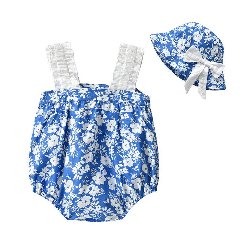 Delicate Cotton Bow Floral One-Piece Rompers