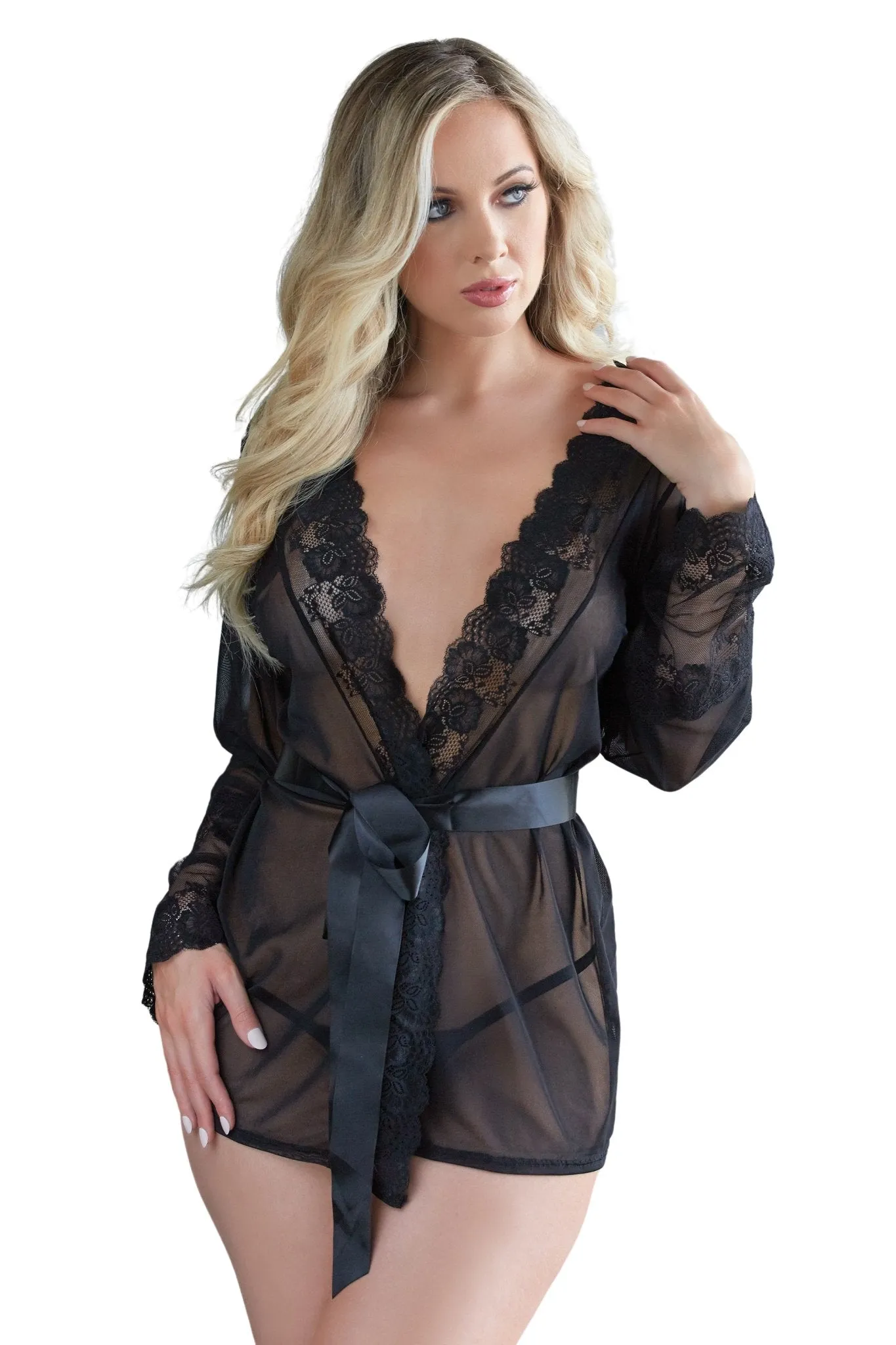 Delicate Lace Robe and G-string Duo