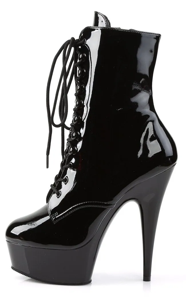 DELIGHT-1020 Black Patent Ankle Boots