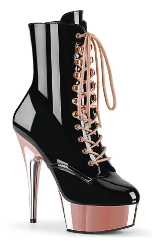 DELIGHT-1020 Black Patent Rose Gold Ankle Boots