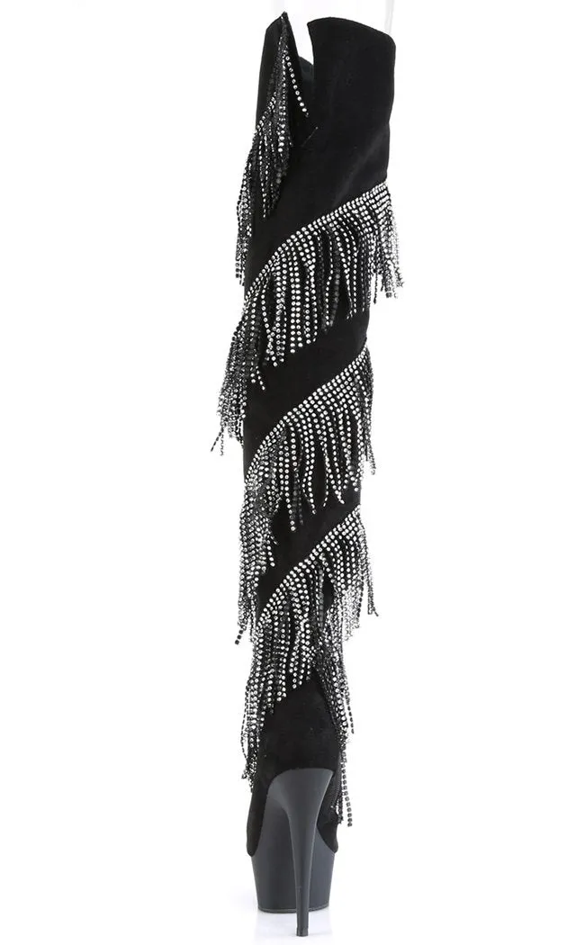 DELIGHT-3065 Black & Silver Tassel Thigh High Boots