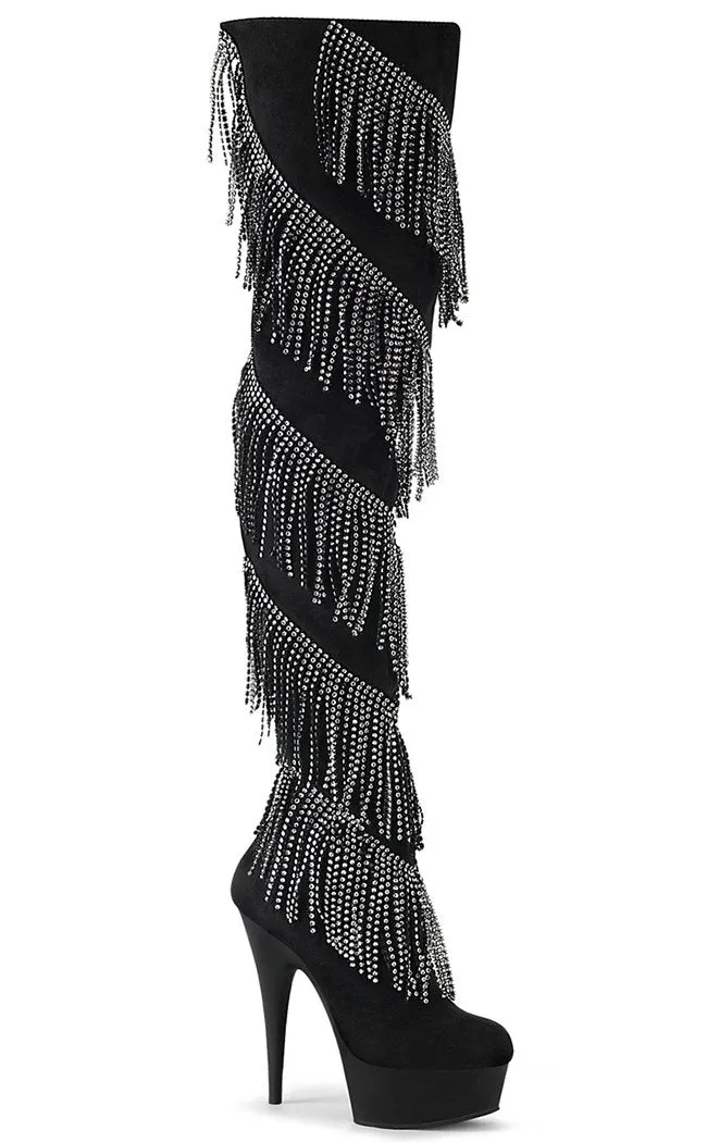 DELIGHT-3065 Black & Silver Tassel Thigh High Boots