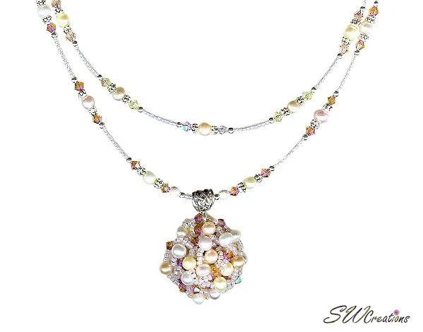 Delightful Peaches and Pearls Bead Art Necklace