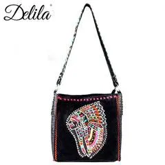 Delila 100% Genuine Leather Hand Embroidered Collection Mini Tote