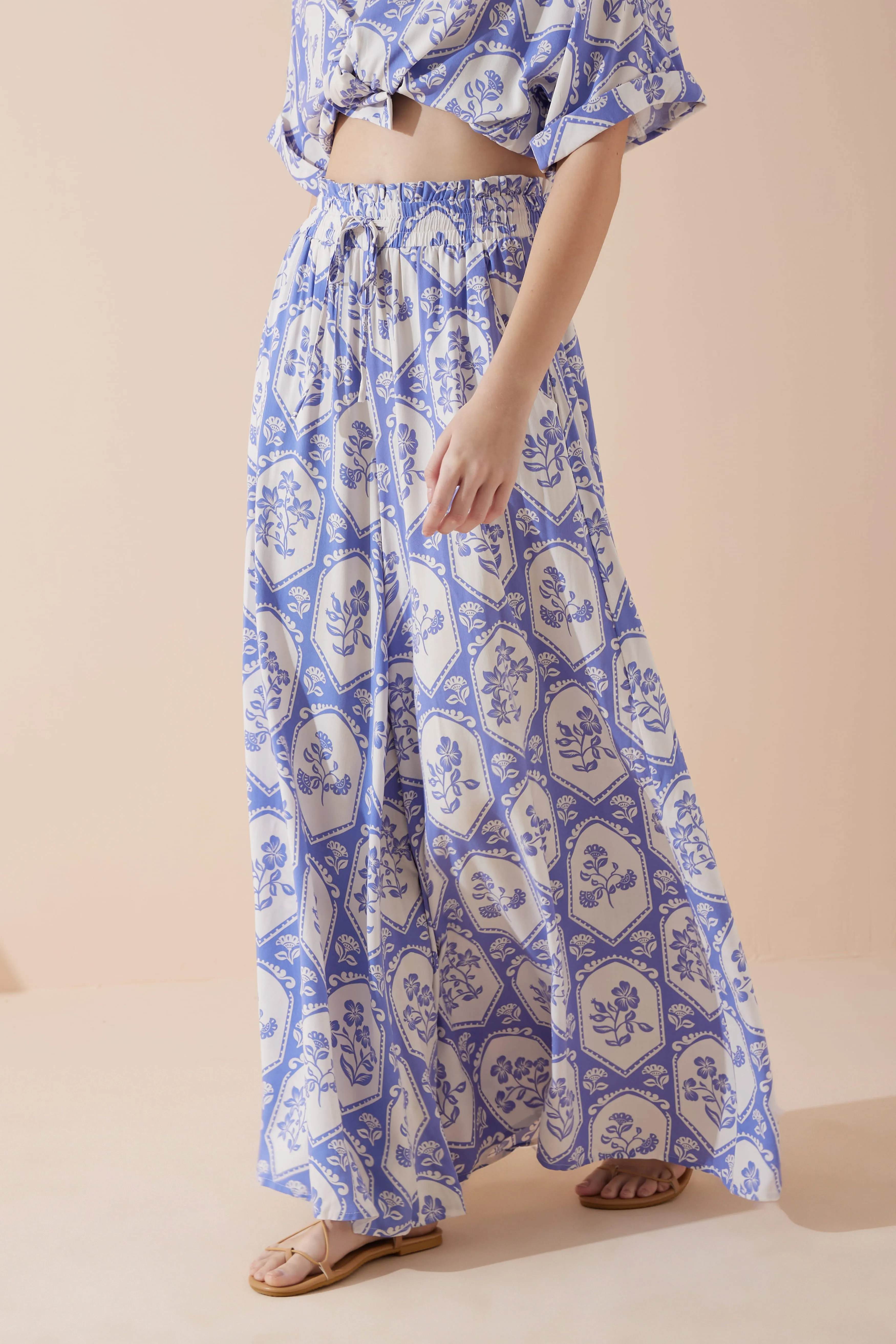 Delilah Blue Floral Wide Leg Pants