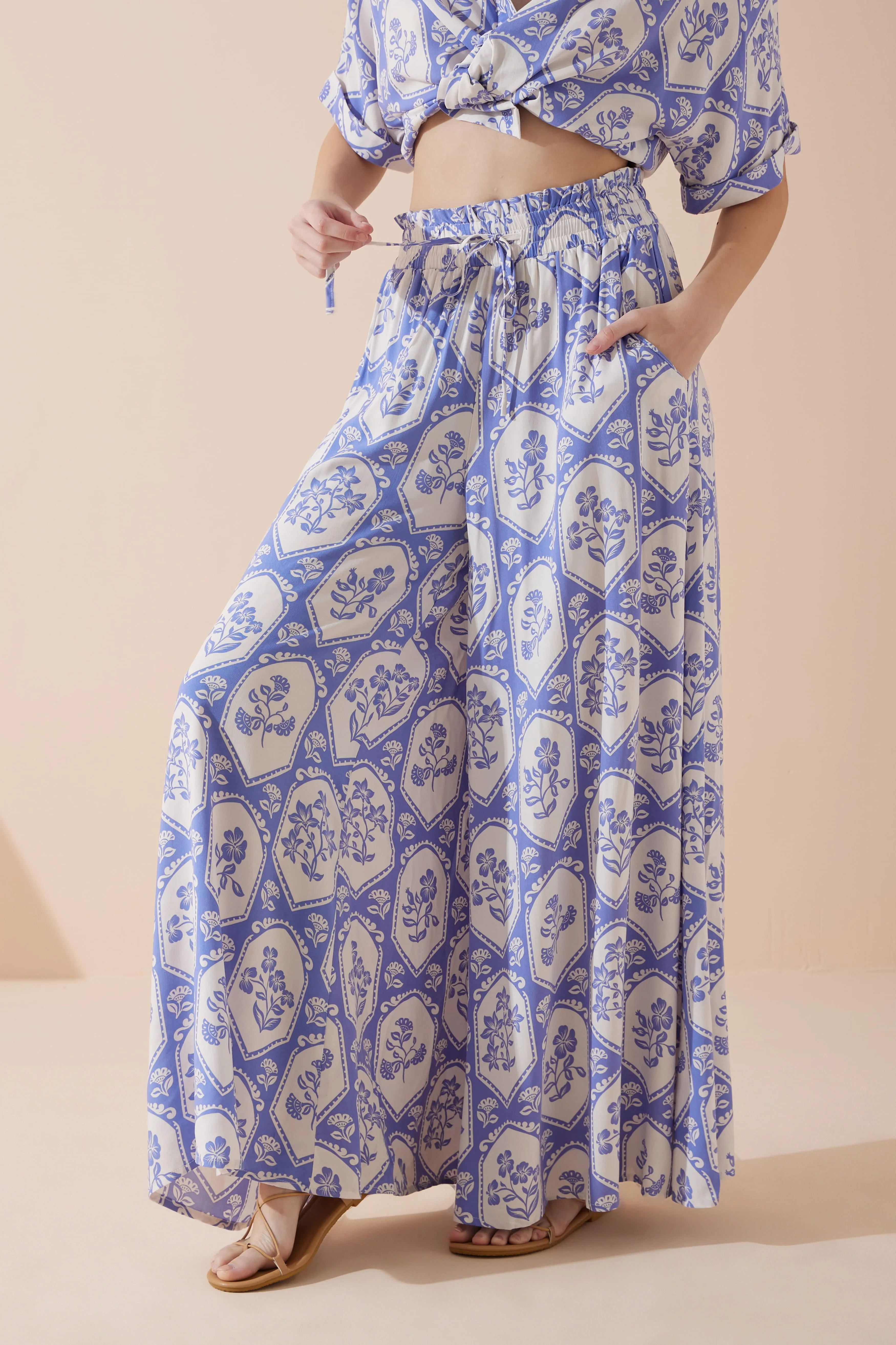 Delilah Blue Floral Wide Leg Pants