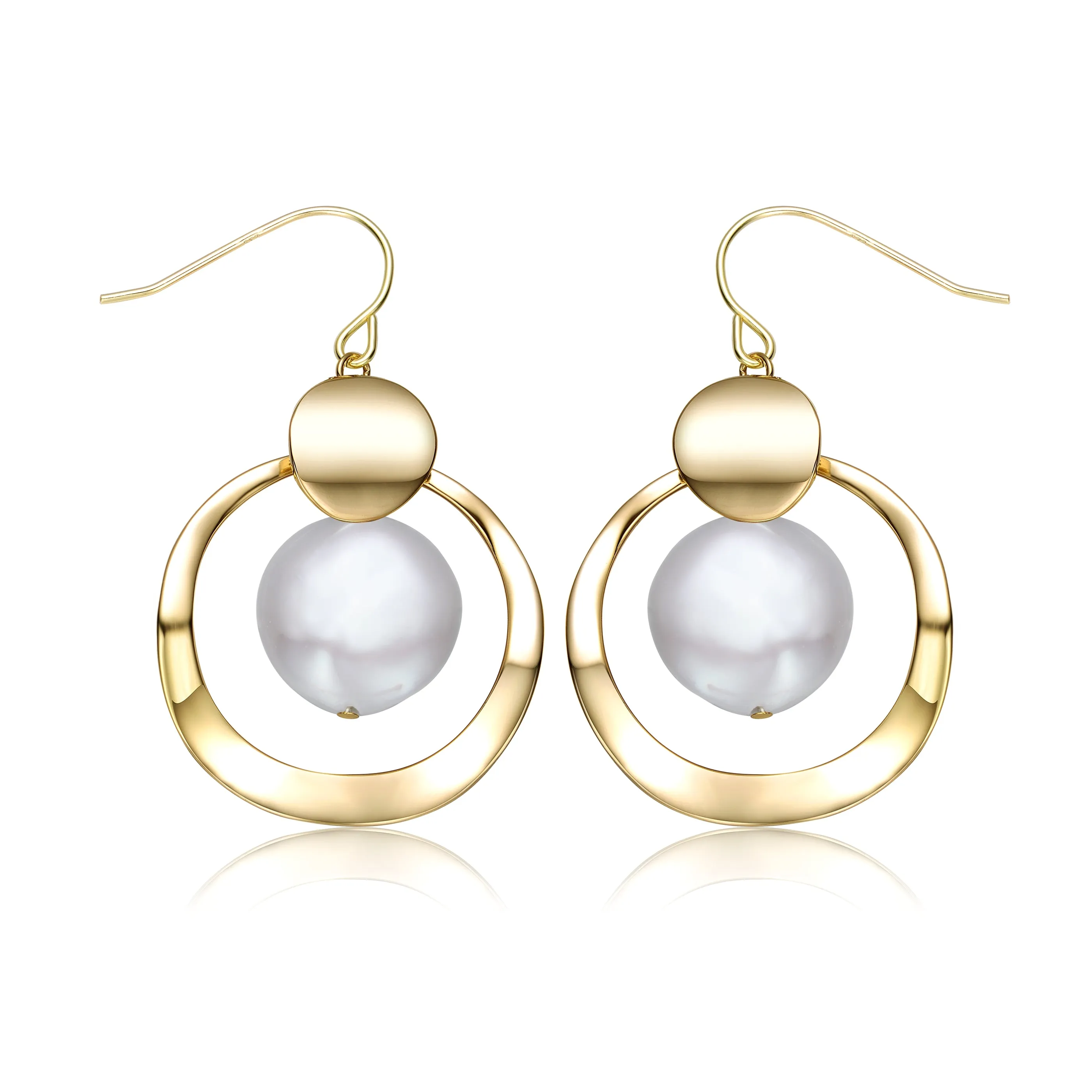 Delphine Golden Double Circle Pearl Earrings