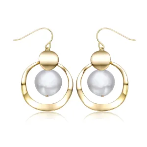 Delphine Golden Double Circle Pearl Earrings