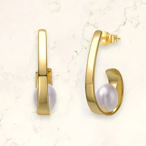 Delphine Golden Ribbon Pearl Earring