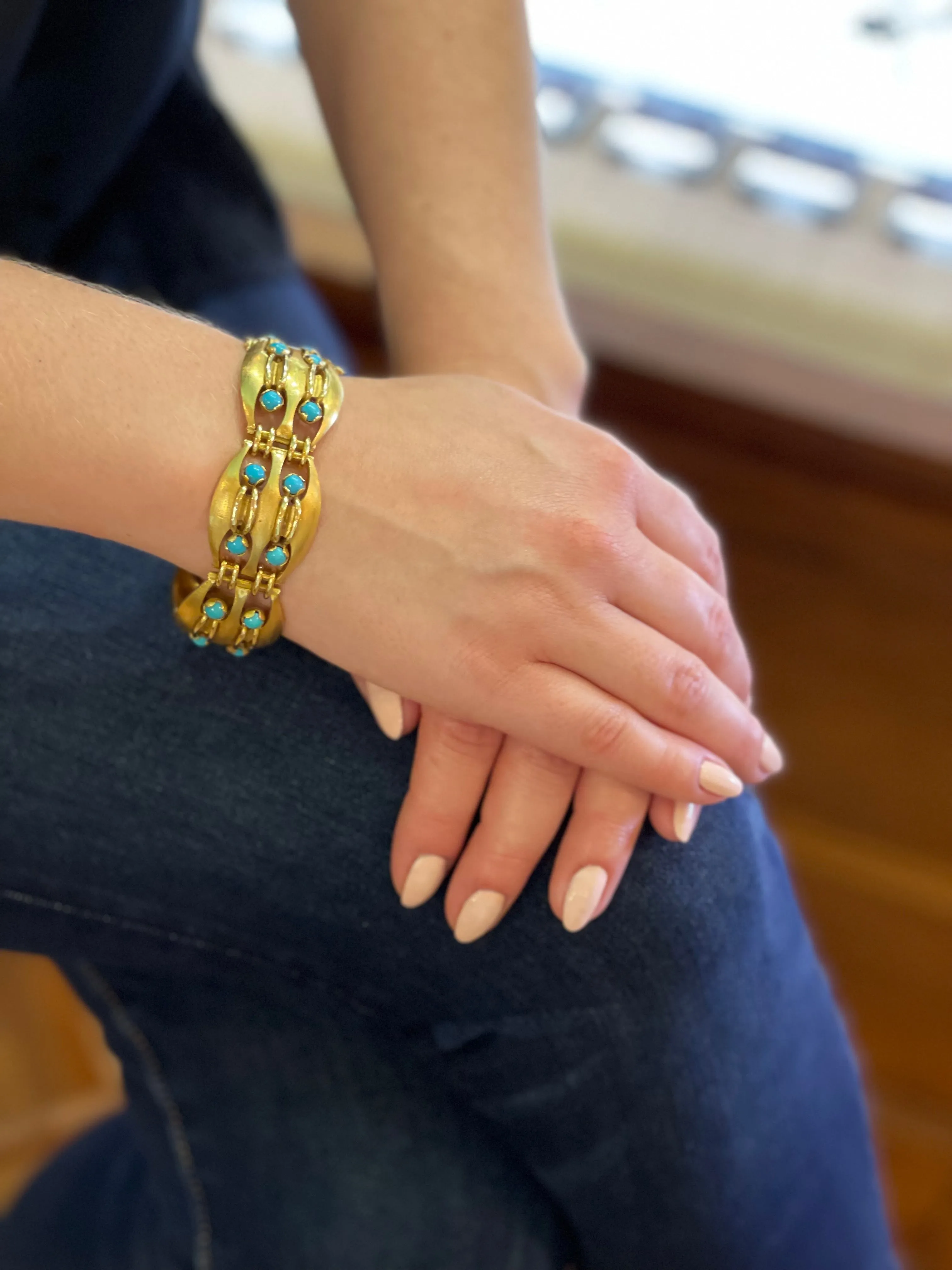 DELRUE Retro Turquoise and 18k Gold Link