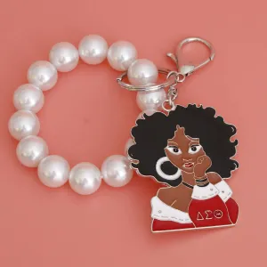 Delta Sigma Theta Inspired Red and White Curly Hair Girl Keychain