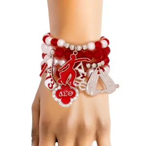 Delta Sigma Theta Inspired Updated DST Red Bead White Pearl Charm Bracelets